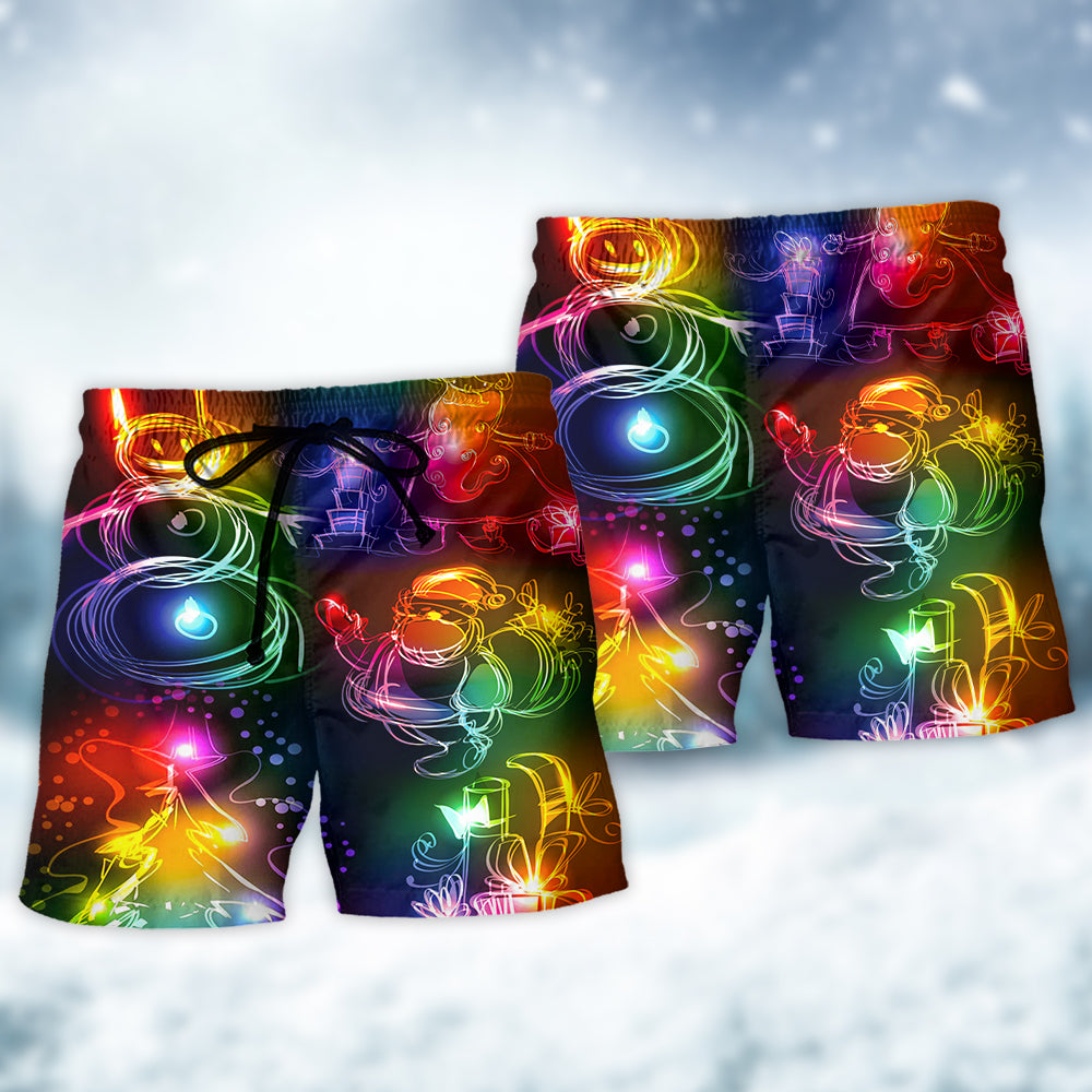 Santa Tree Snowman Neon Christmas Art – Beach Short