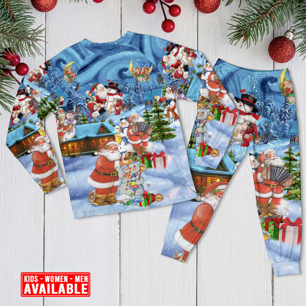Christmas Santa And Snowman Best Friends - Pajamas Long Sleeve - Owls Matrix LTD
