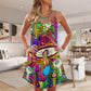 Hippie Mushroom Hypnotic Art – Women's Summer Sleeveless V-Neck Camisole Dress