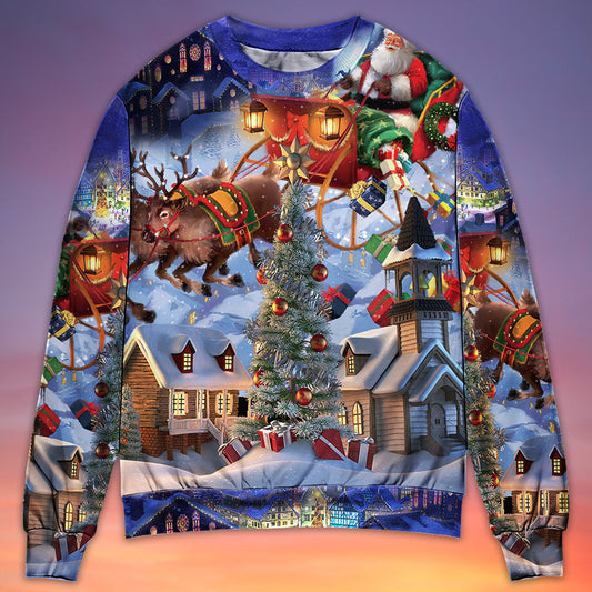 Christmas Santa Reindeer Gift Light Art – Sweater - Ugly Christmas Sweater