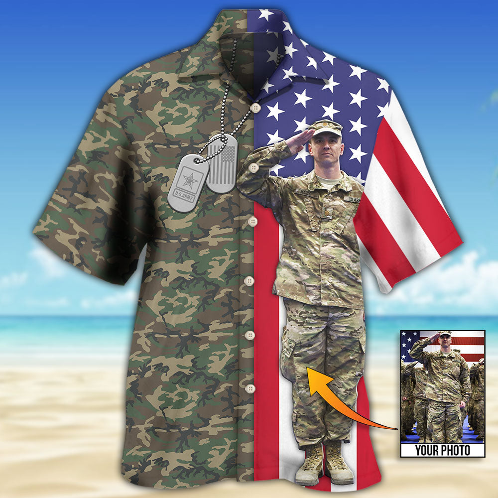 Patriotic Military USA Flag Custom Photo – Hawaiian Shirt