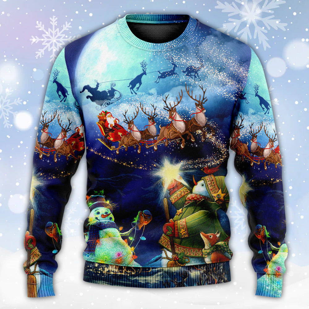 Christmas Santa Reindeer Snowman Light Art – Sweater - Ugly Christmas Sweater