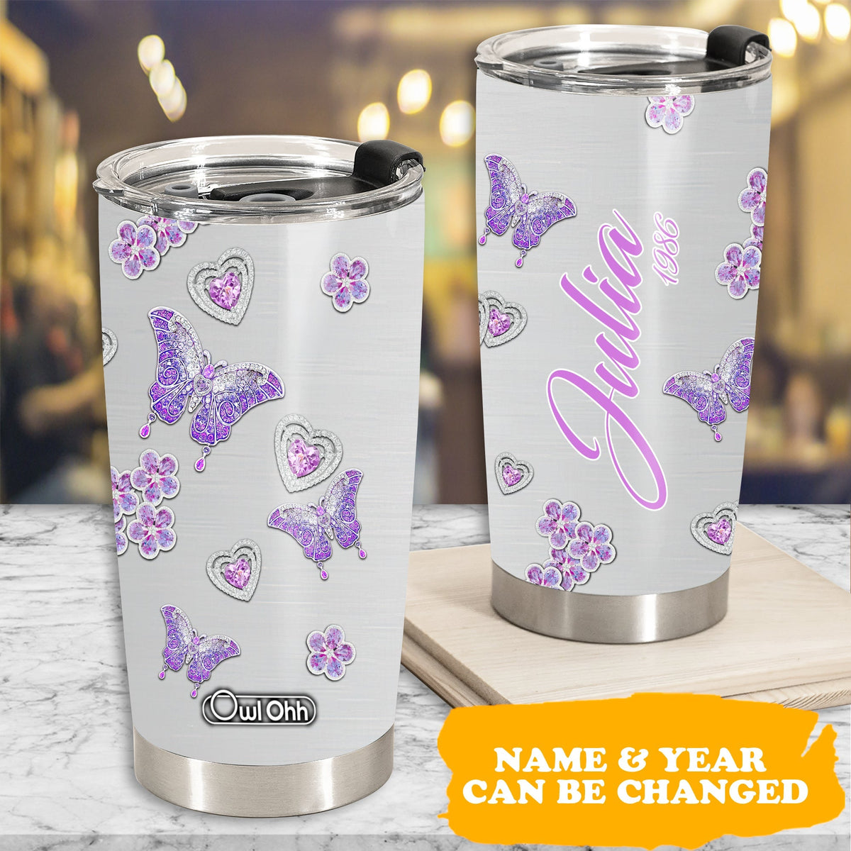 Butterfly Diamond Jewelry Lover Personalized 20 Oz Tumbler