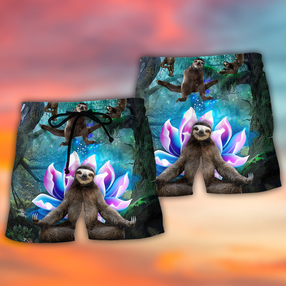 Sloth Yoga Pose On the Forest Lotus Flower - Beach Short - Owls Matrix LTD