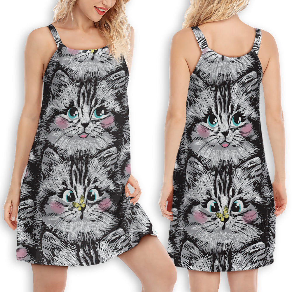 Lovely Kitten Cat Art – Women's Summer Sleeveless V-Neck Camisole Dress