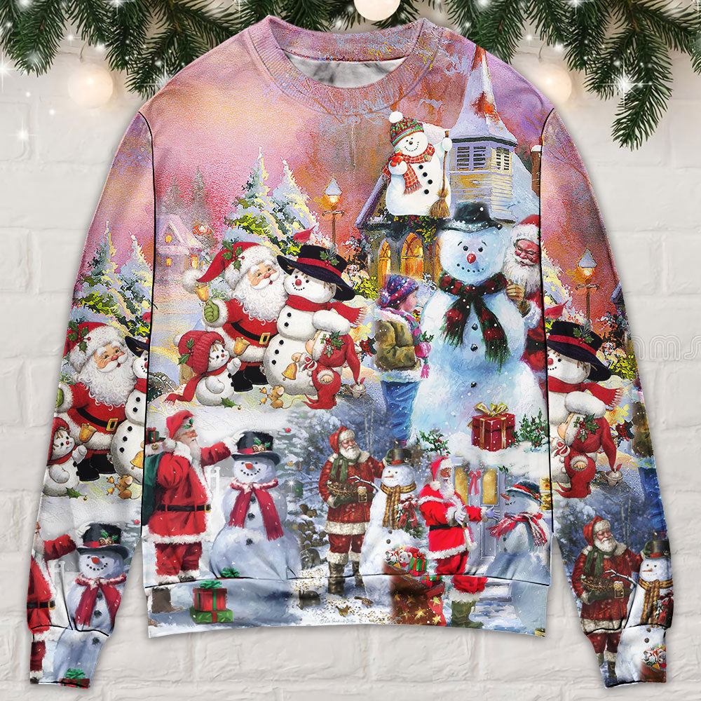 Santa And Snowman Snow Village – Sweater - Ugly Christmas Sweater