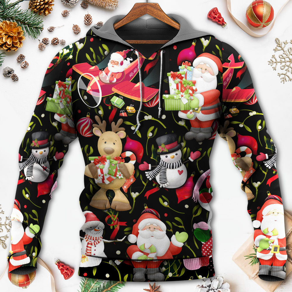 Christmas Joyful Santa Snowman Merry Xmas - Hoodie