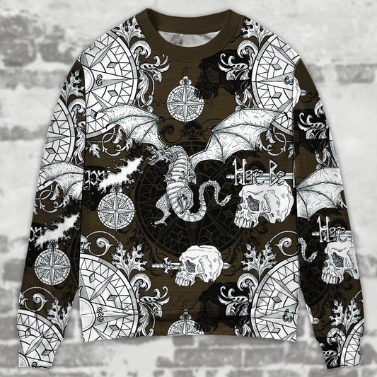 Flying Dragon Skull Gothic Art – Sweater - Ugly Christmas Sweater