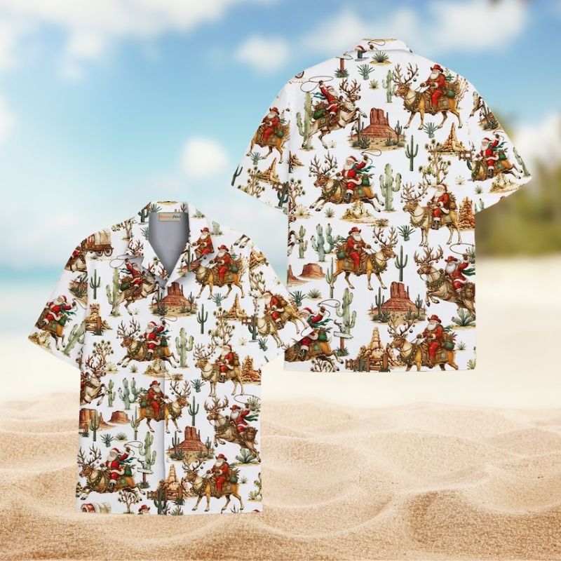 Christmas Western Cowboy Santa Desert Cactus – Hawaiian Shirt