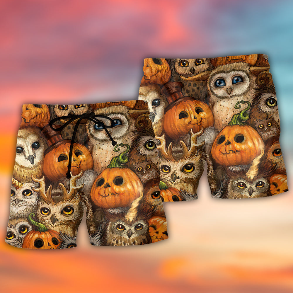 Halloween Cool Owl Pumpkin Pattern - Beach Short