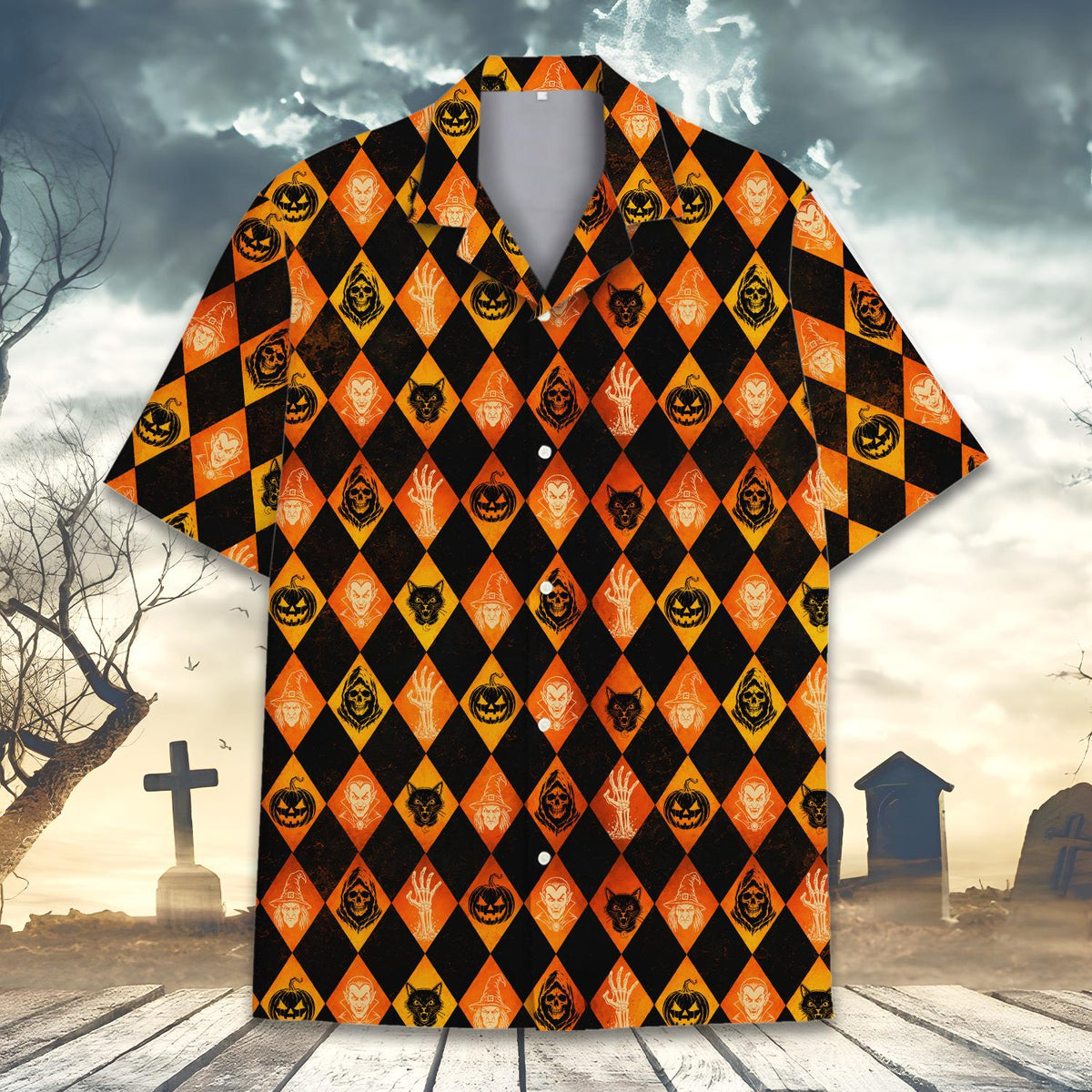 Halloween Argyle Pumpkin Vampire Witch Reaper – Hawaiian Shirt