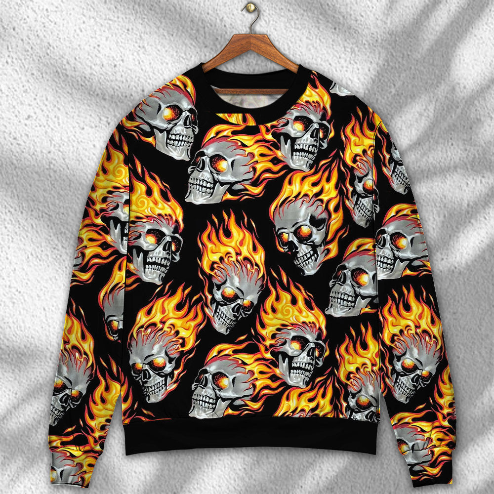Skull Cool Fire Art Style – Sweater - Ugly Christmas Sweater