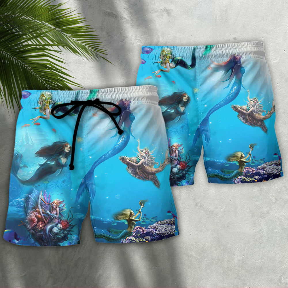 Mermaid Ocean Life Fantasy Art - Beach Short