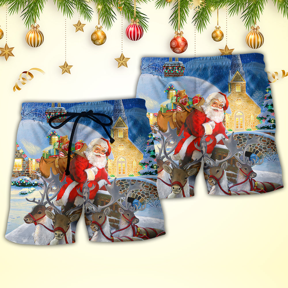 Christmas Santa Reindeer Holiday Art – Beach Short
