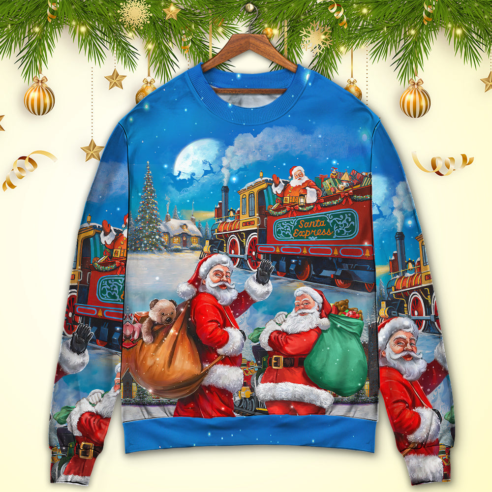 Christmas Santa Train Gift Art Style – Sweater - Ugly Christmas Sweater