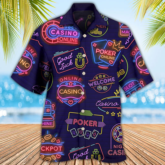 Poker Neon Casino Night Art - Hawaiian Shirt