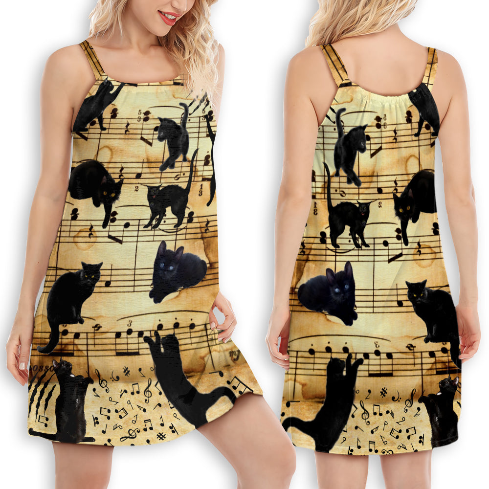 Cat Love Music Notes – Women's Summer Sleeveless V-Neck Camisole Dress