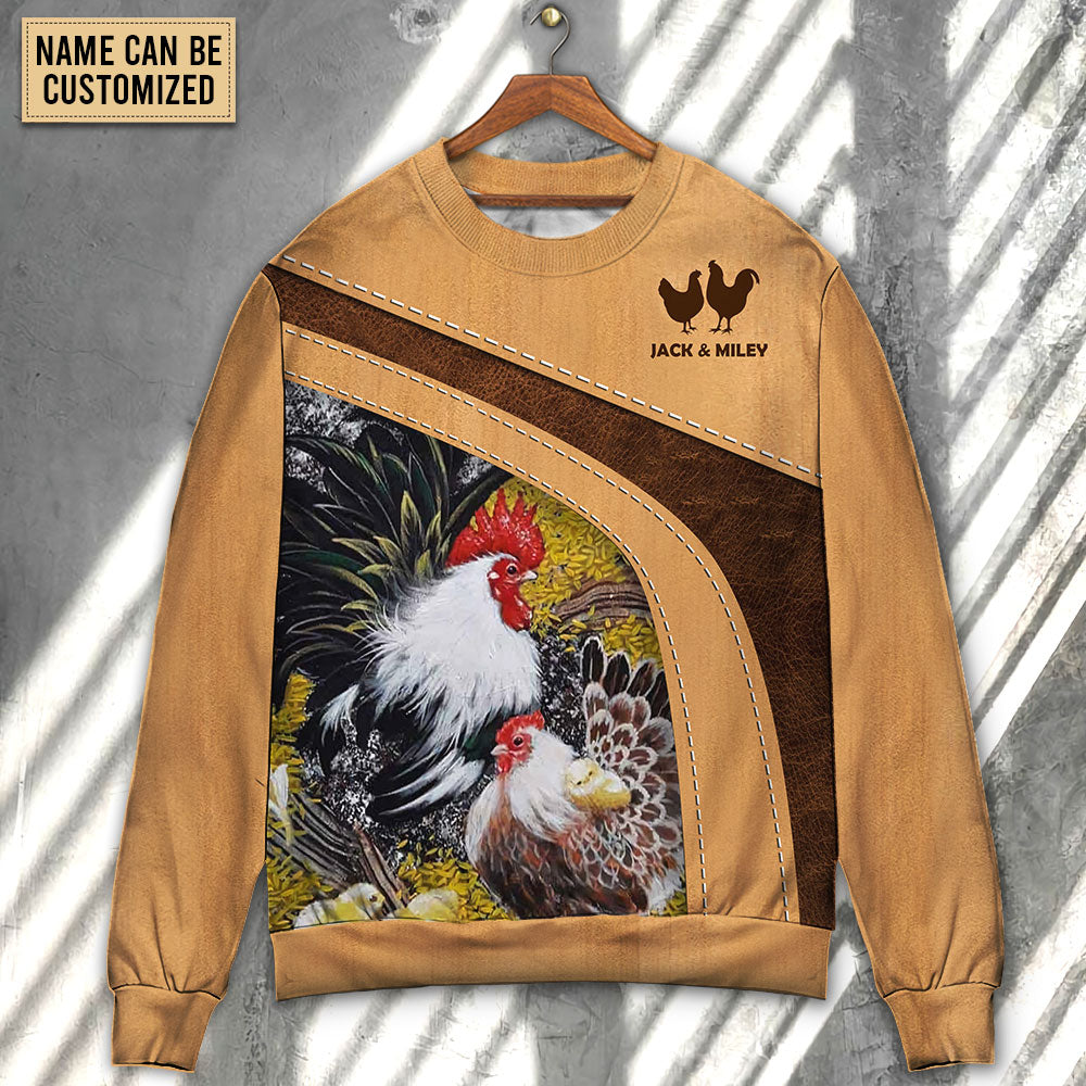 Old Rooster And Cute Chick Farm Art – Sweater - Ugly Christmas Sweater