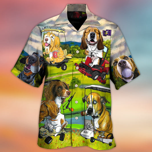 Golf Dog Driving Golf Cart Art – Hawaiian Shirt