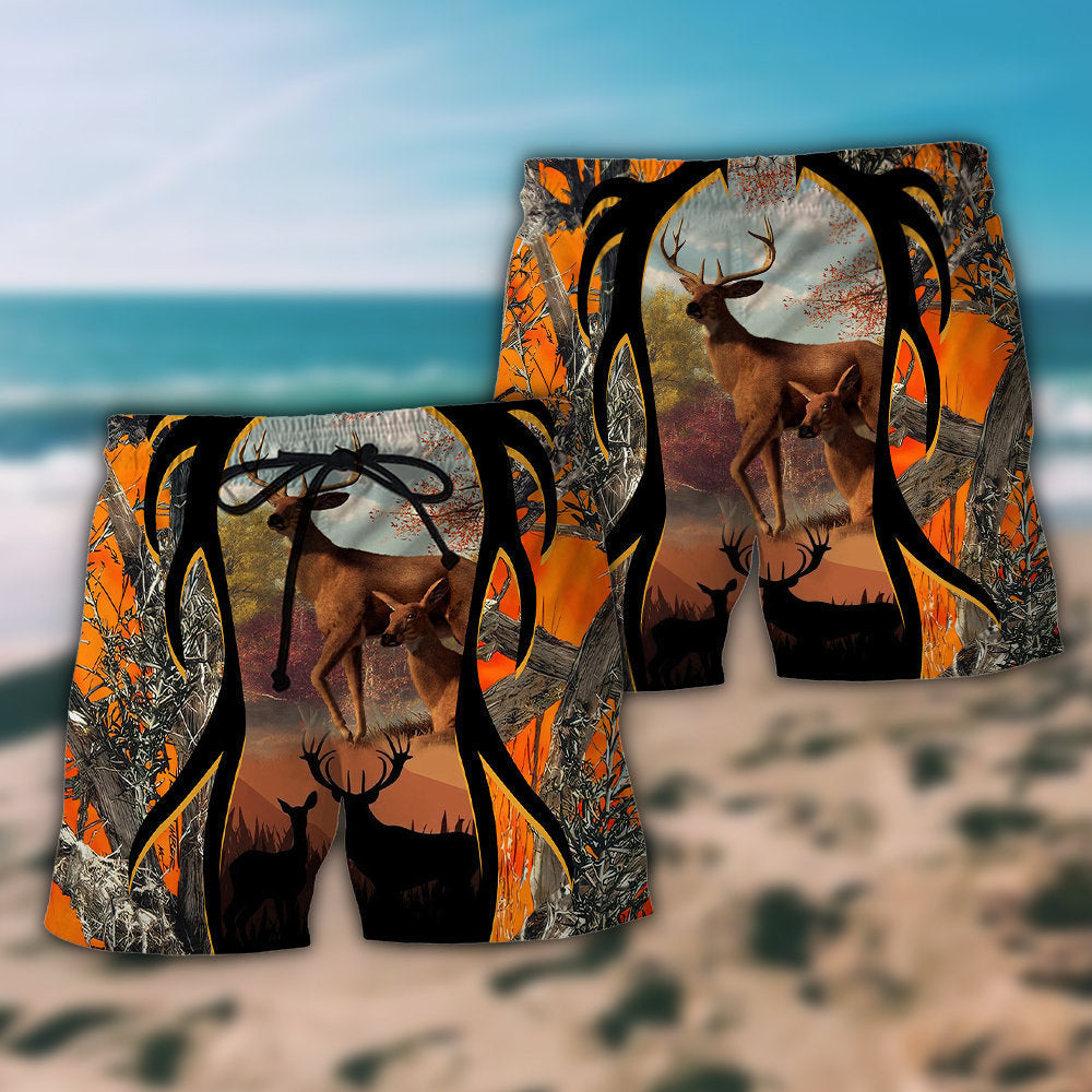 Hunting Deer Orange Camo Outdoor - Beach Short