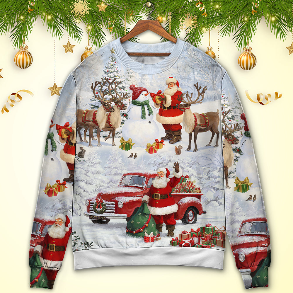 Christmas Santa Gift Snow Painting Art – Sweater - Ugly Christmas Sweater