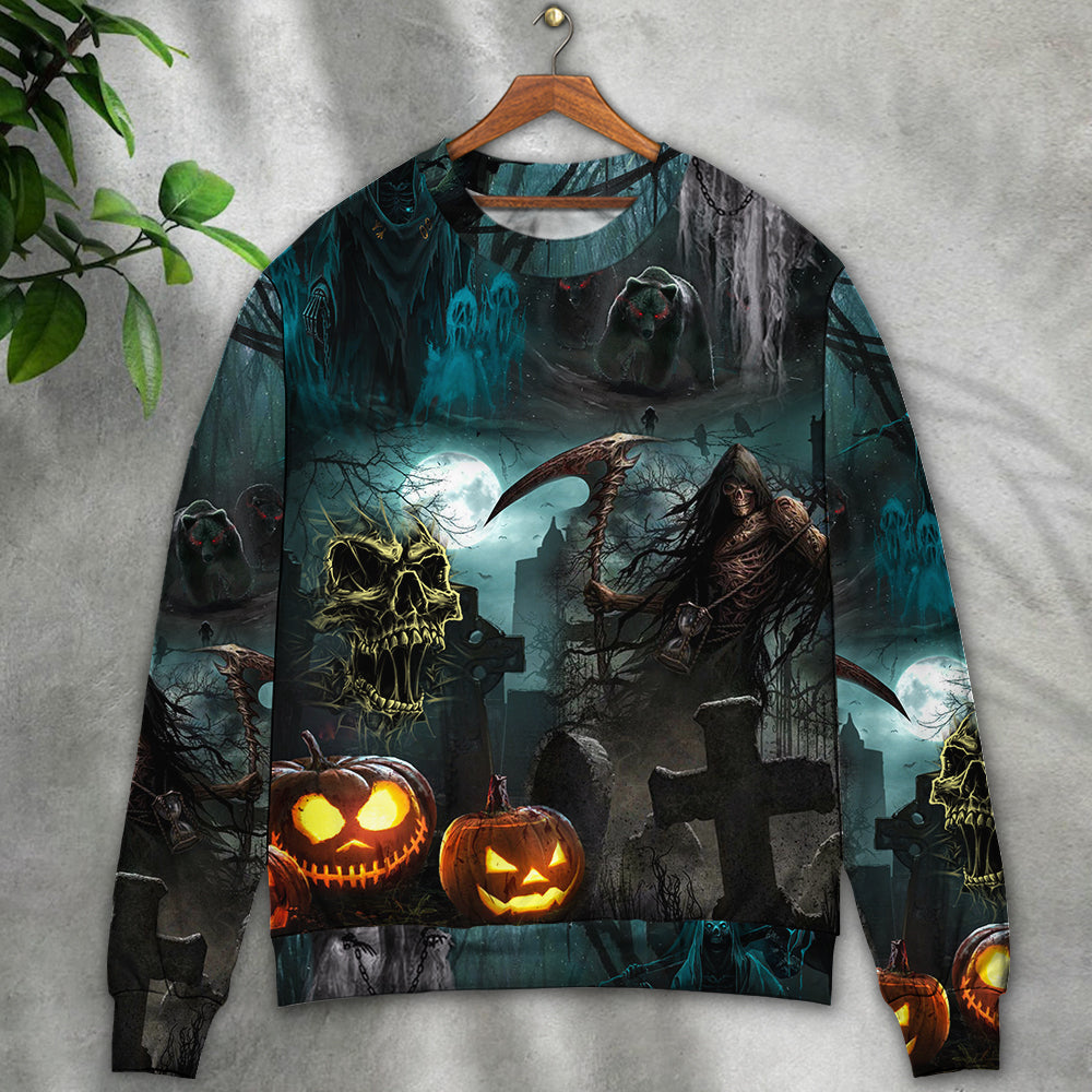 Halloween Ghost Pumpkin Night Art – Sweater - Ugly Christmas Sweater