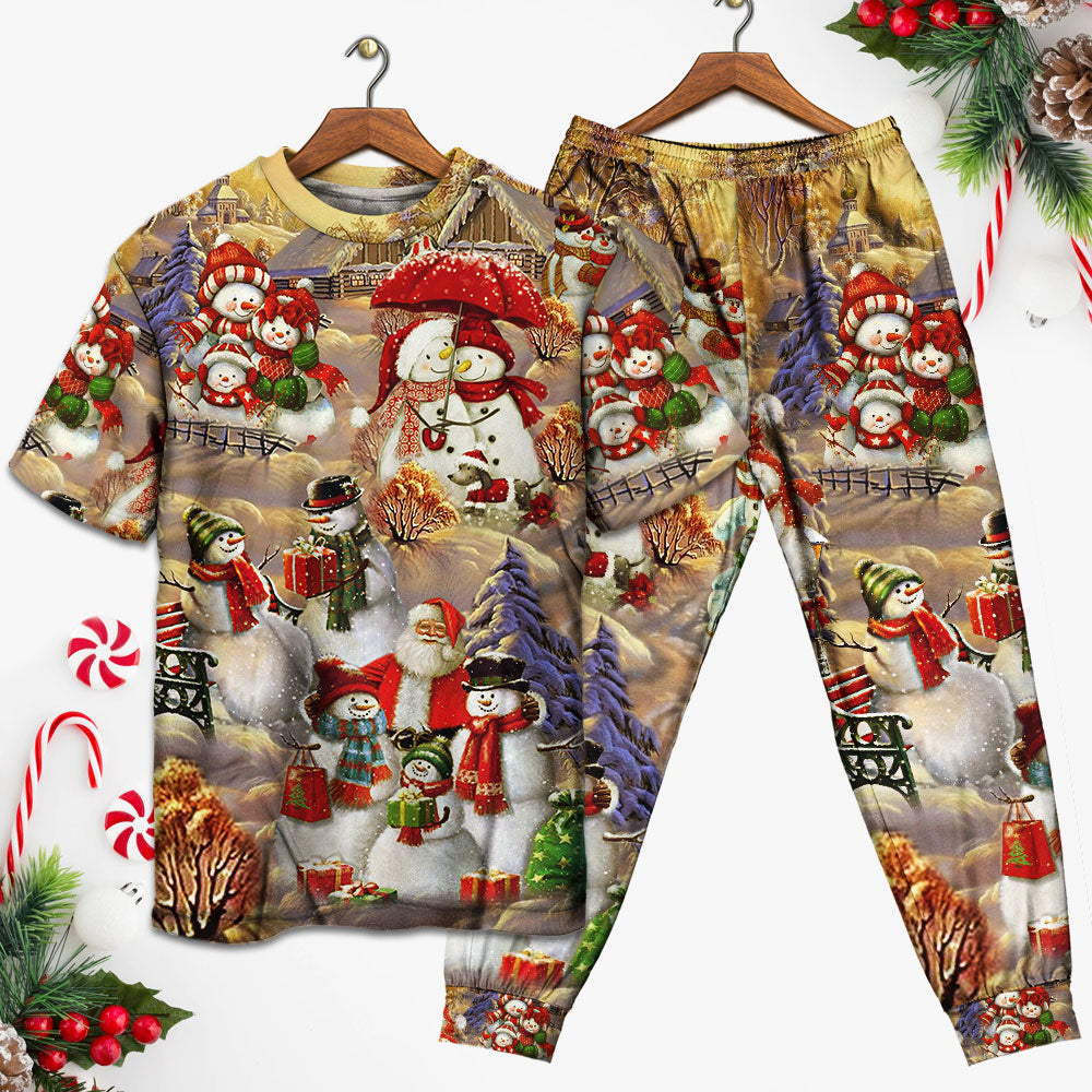 Christmas Snowman Couple Love Xmas - Pajamas Short Sleeve - Owls Matrix LTD