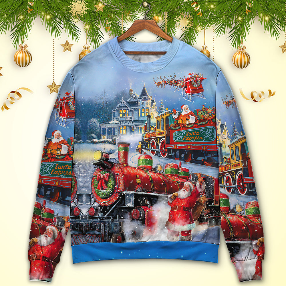 Christmas Santa Train Gift Painting Art – Sweater - Ugly Christmas Sweater