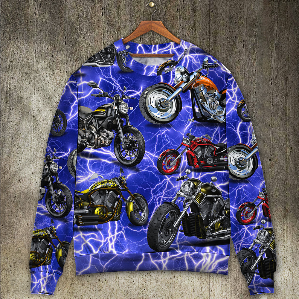 Motorcycle Lightning Blue Cool Style – Sweater - Ugly Christmas Sweater