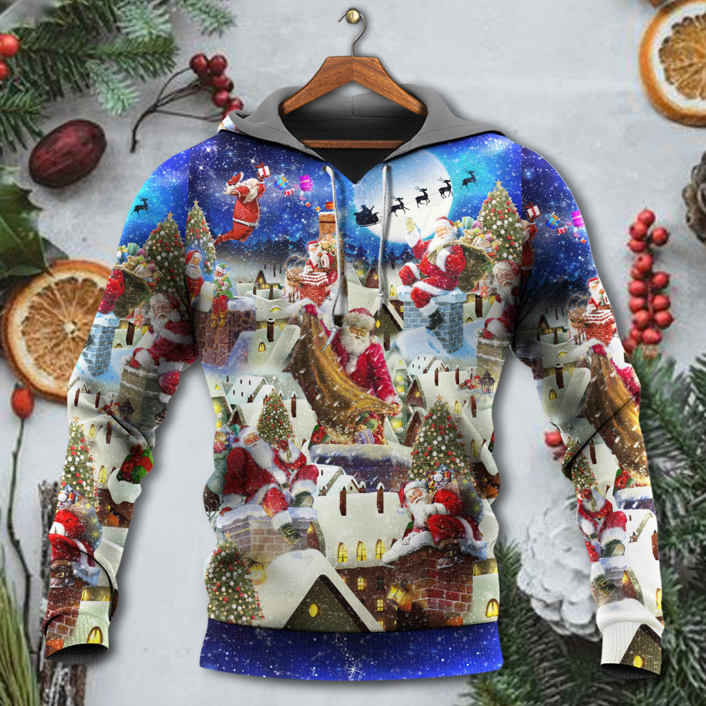 Christmas Rooftop Santa Reindeer Night - 3D Hoodie