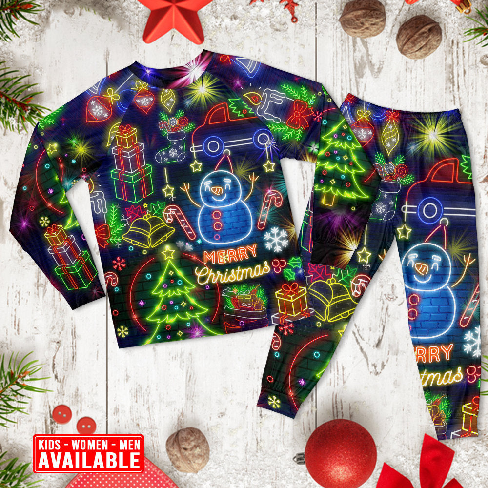 Christmas Bright Neon Lighting - Pajamas Long Sleeve - Owls Matrix LTD