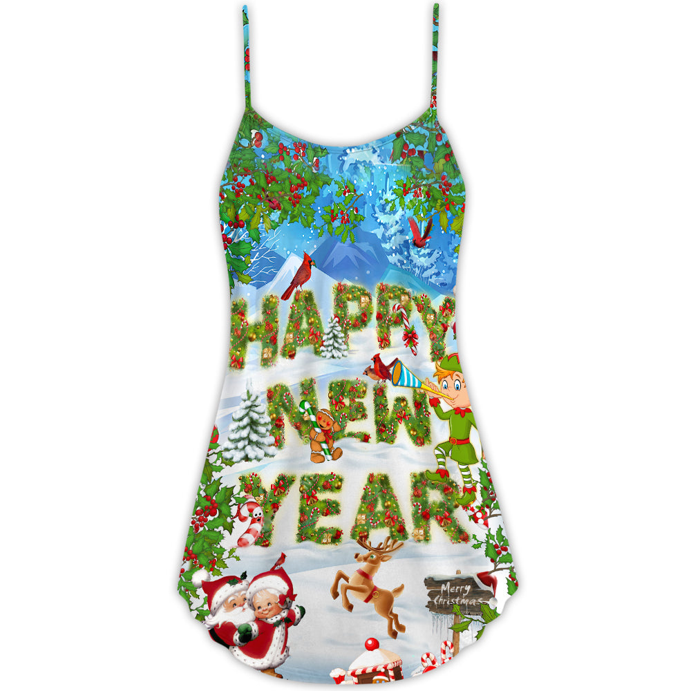 Christmas Happy New Year Snow – Women's Summer Sleeveless V-Neck Camisole Dress