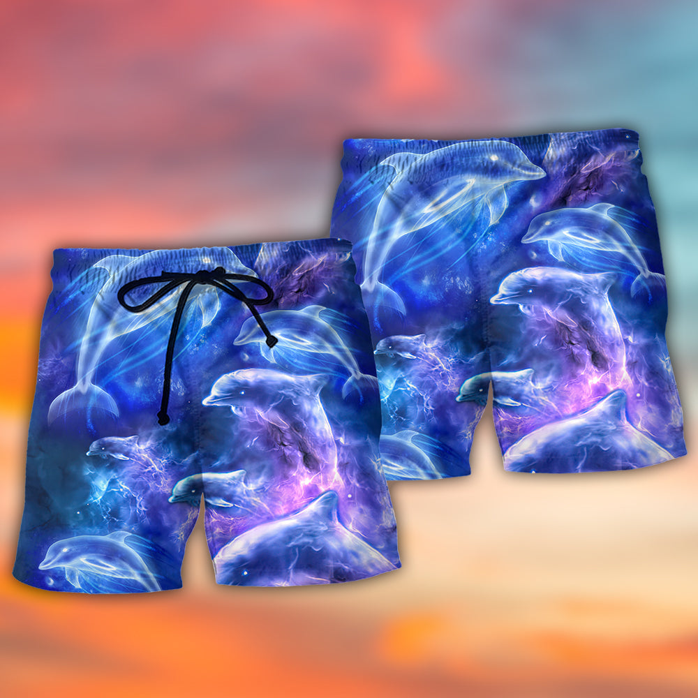 Dolphin Neon Galaxy Glow Fantasy Art – Beach Short