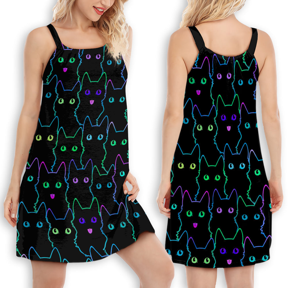 Cute Neon Kitten Style – Women's Summer Sleeveless V-Neck Camisole Dress