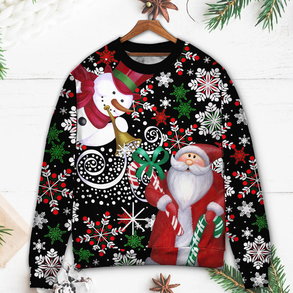 Christmas Snowy Day With Santa And Snowman – Sweater - Ugly Christmas Sweater