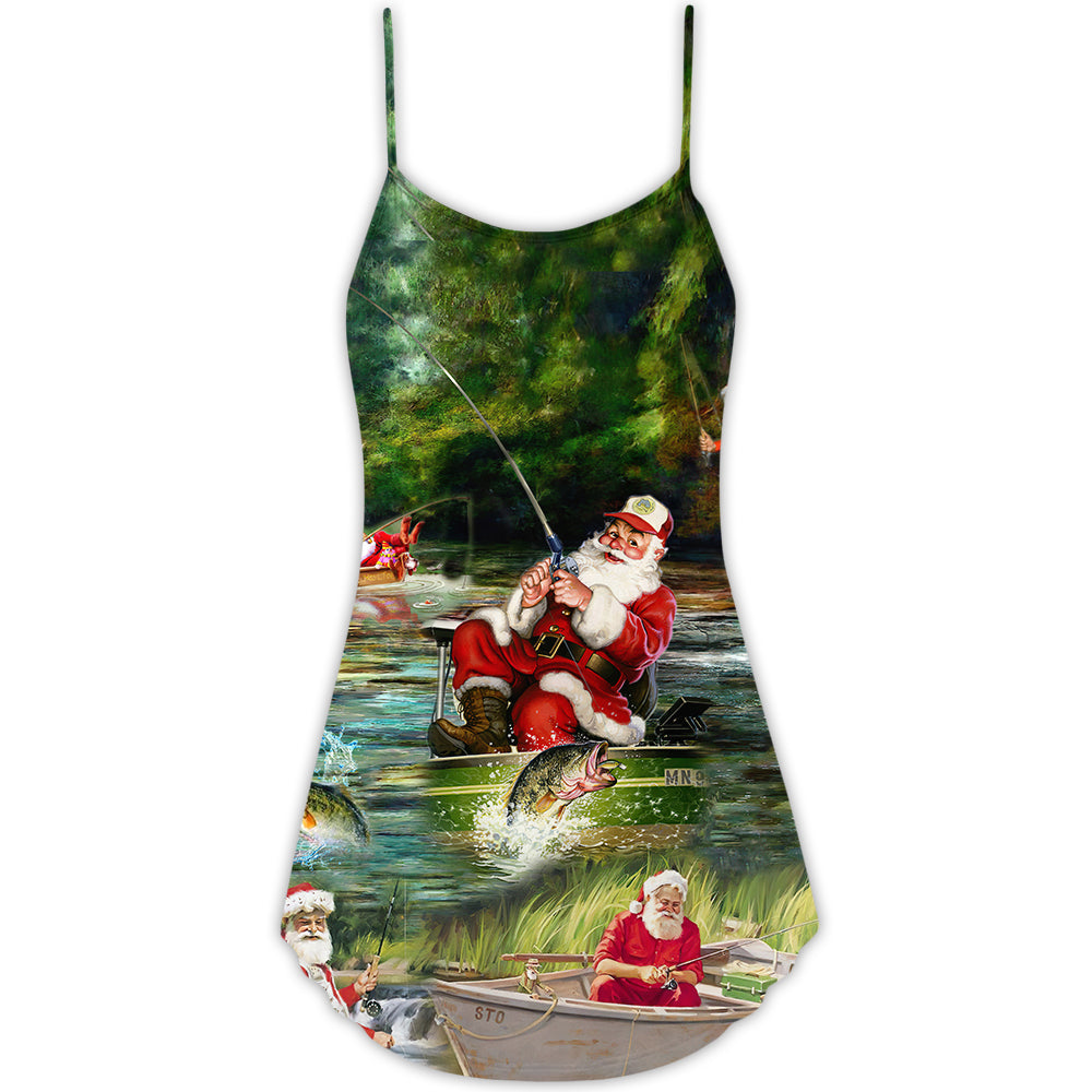 Christmas Merry Fishmas Reel Theme – Women's Summer Sleeveless V-Neck Camisole Dress
