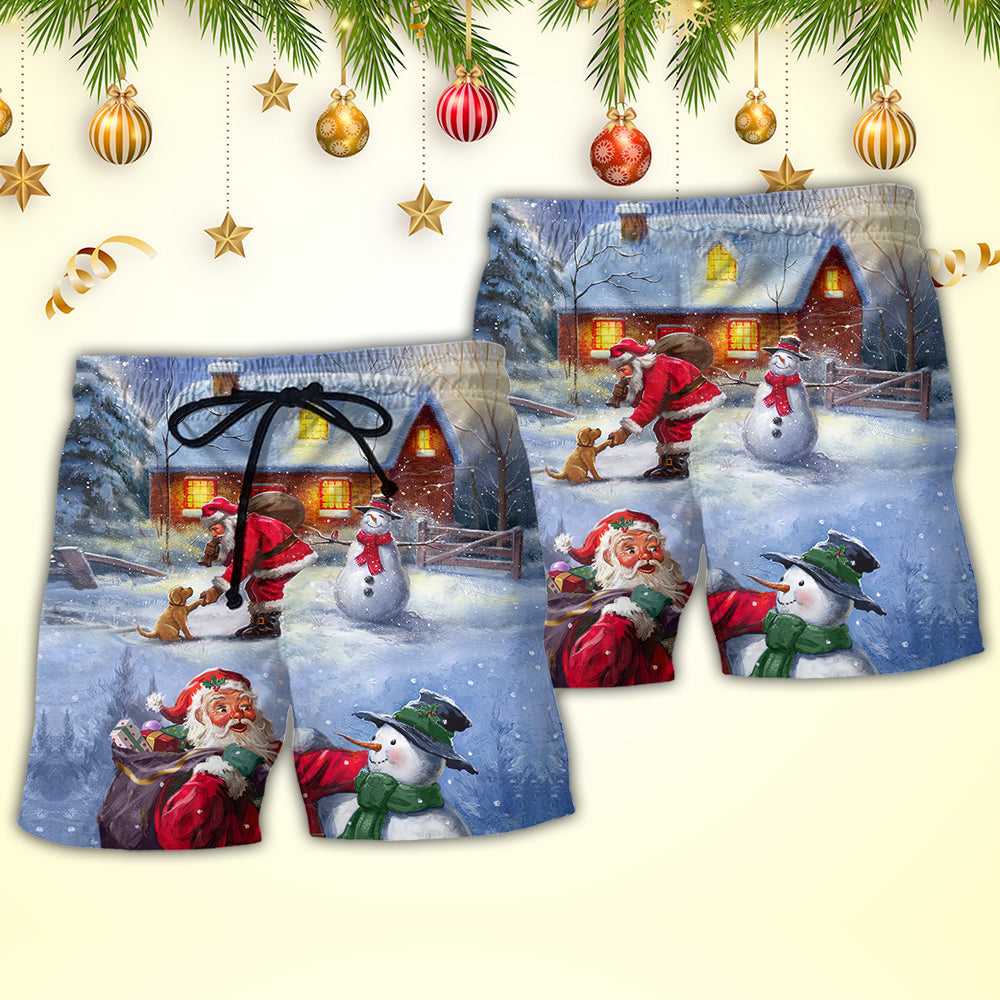Christmas Santa And Snowman Village Gift – Beach Short