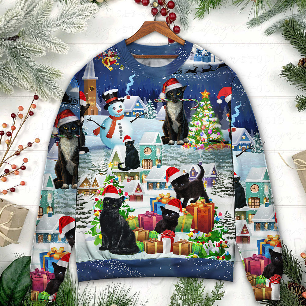Christmas Black Cat Merry Catmas – Sweater - Ugly Christmas Sweater