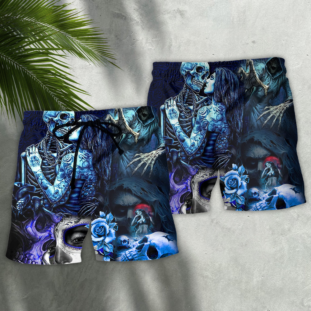 Skull Death And Heart Symbol Art – Beach Short