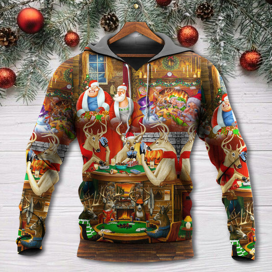 Christmas Poker Santa Friends Game Night - 3D Hoodie