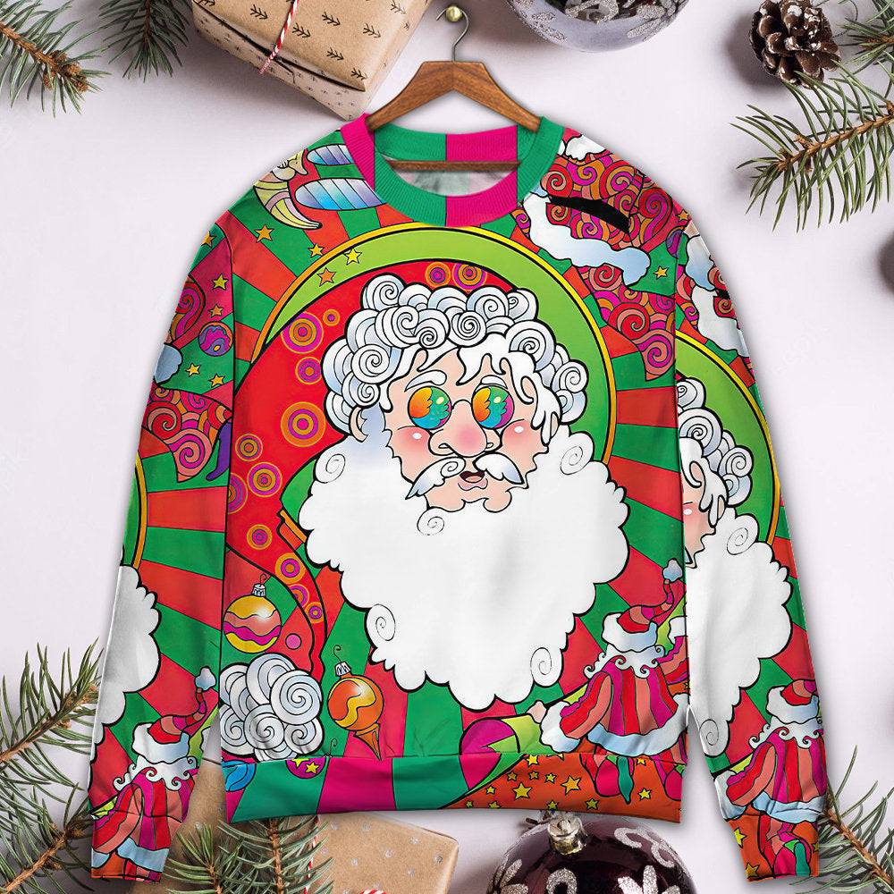 Christmas Colorful Santa Hippie Art – Sweater - Ugly Christmas Sweater
