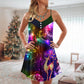Neon Reindeer Bright Lights – Women's Summer Sleeveless V-Neck Camisole Dress
