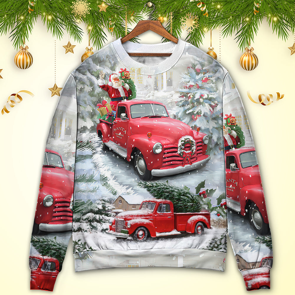 Christmas Santa Red Truck Xmas Is Coming – Sweater - Ugly Christmas Sweater