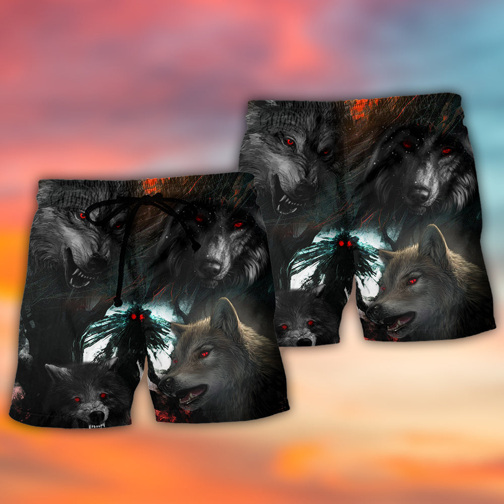 Halloween Black Wolf Dark Art - Beach Short