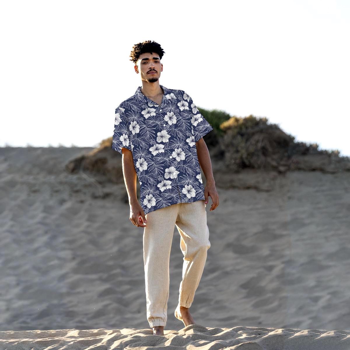 Navy White Hibiscus Tropical Family Matching Outfits – Hawaiian Shirt