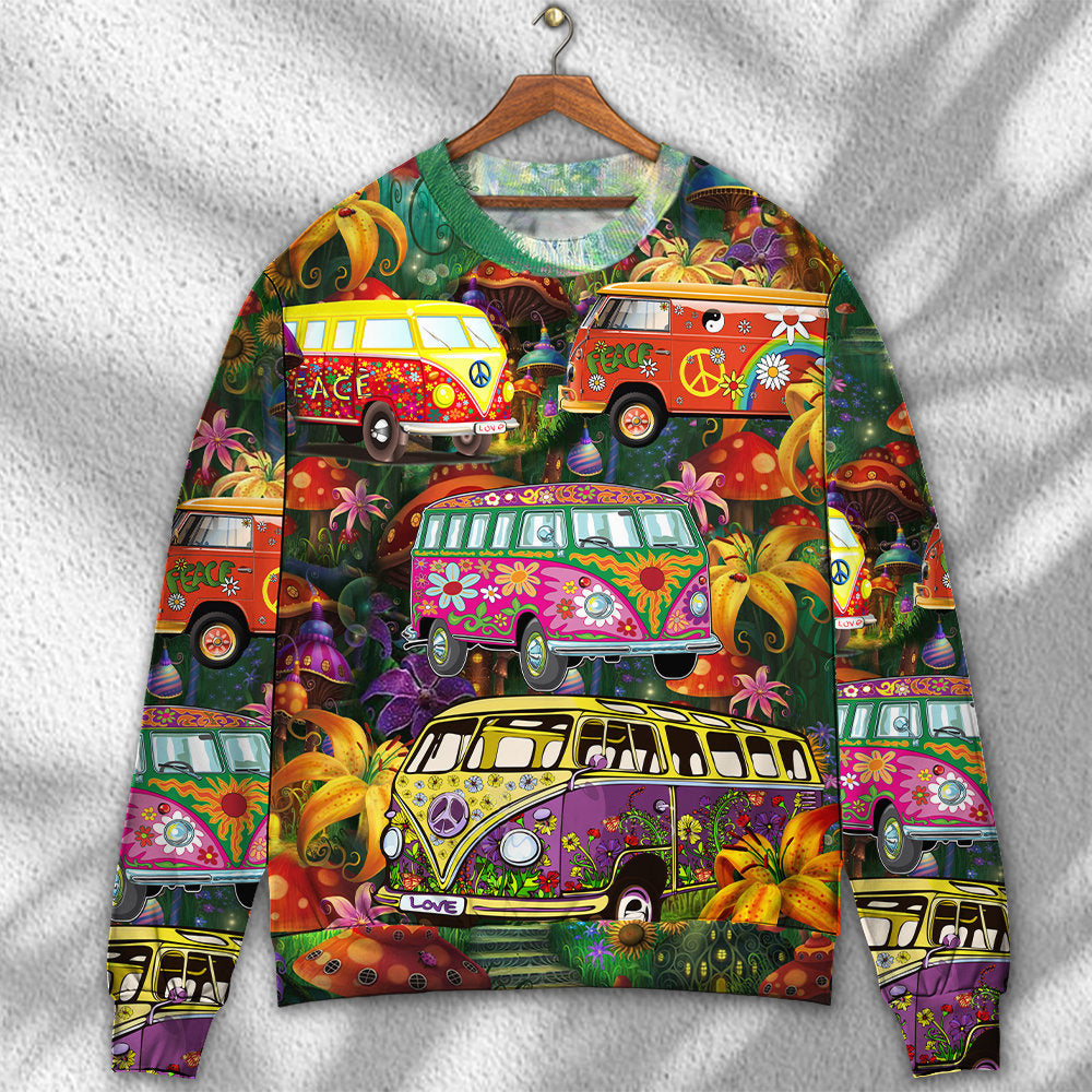 Hippie Bus Peace Life Colorful Art – Sweater - Ugly Christmas Sweater
