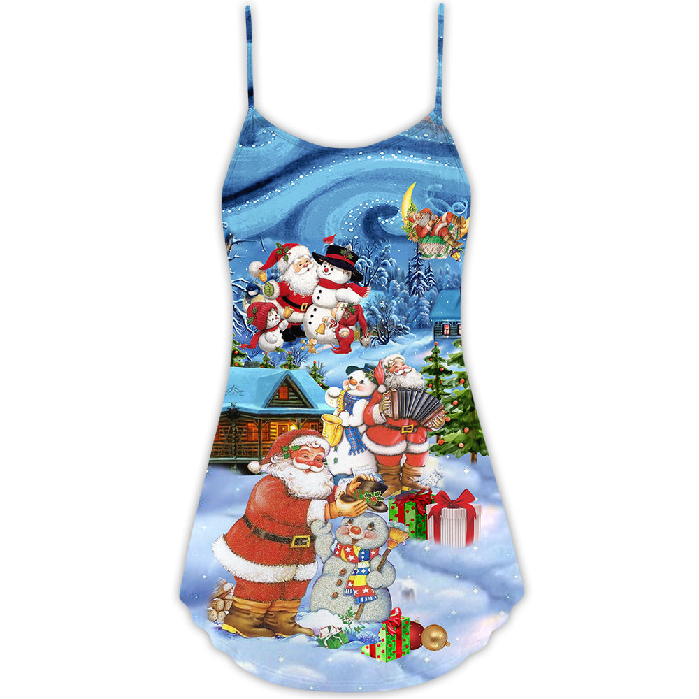 Christmas Santa And Snowman Friends – Women's Summer Sleeveless V-Neck Camisole Dress