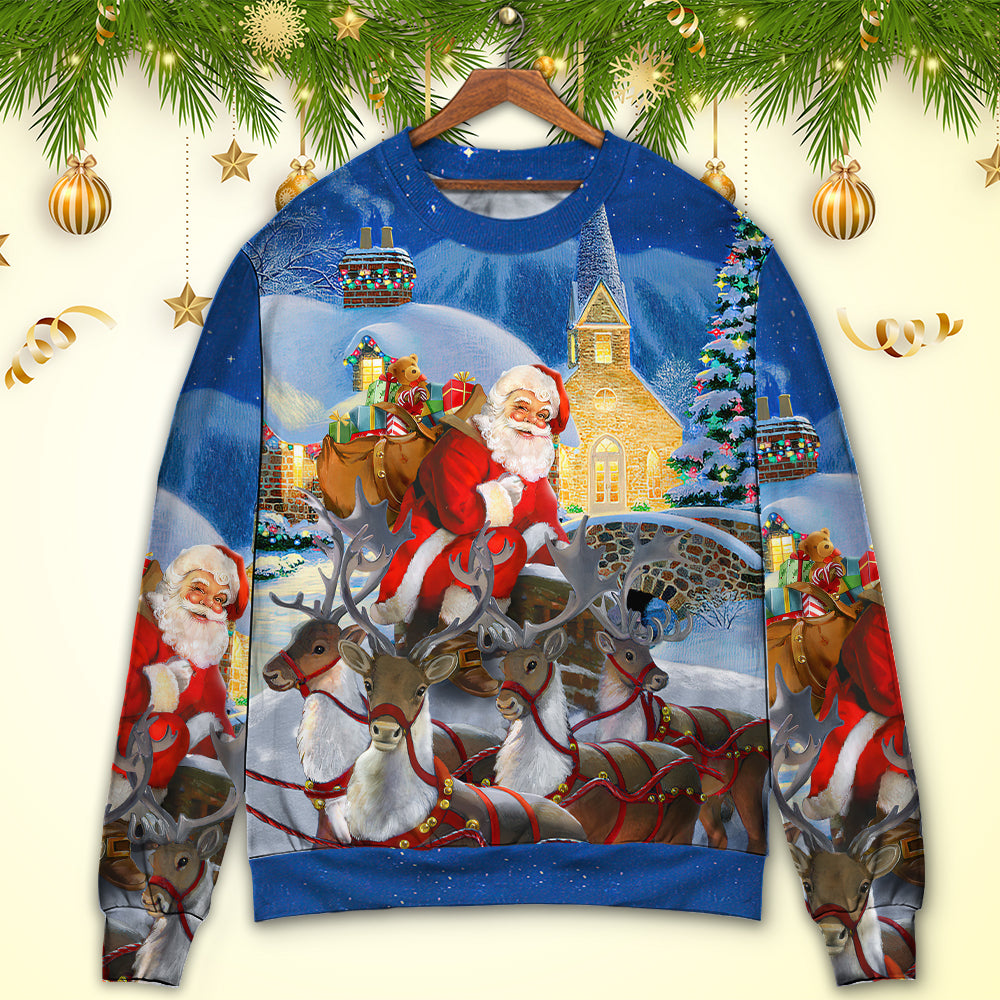 Christmas Santa Reindeer Gift Art Style – Sweater - Ugly Christmas Sweater