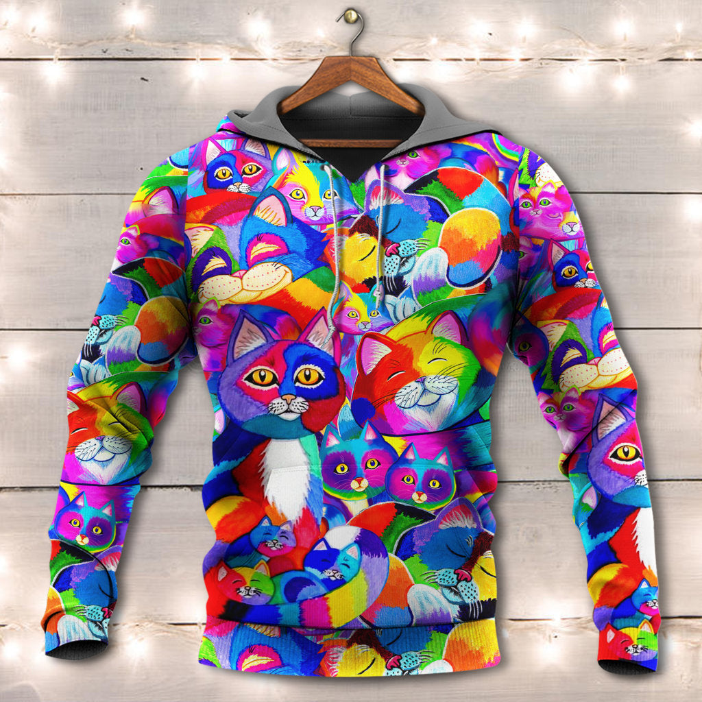 Cat Rainbow Colorful Art Style - 3D Hoodie