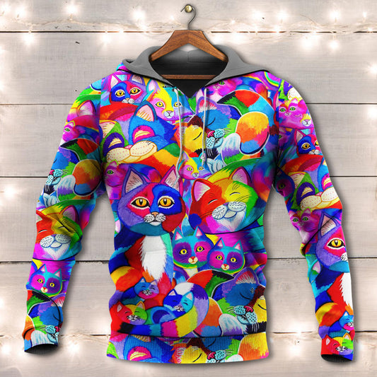 Cat Rainbow Colorful Art Style - 3D Hoodie